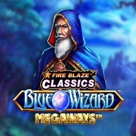 Slots logo of Fire Blaze Blue Wizard Megaways from Rarestone Gaming at Gambloria Casino